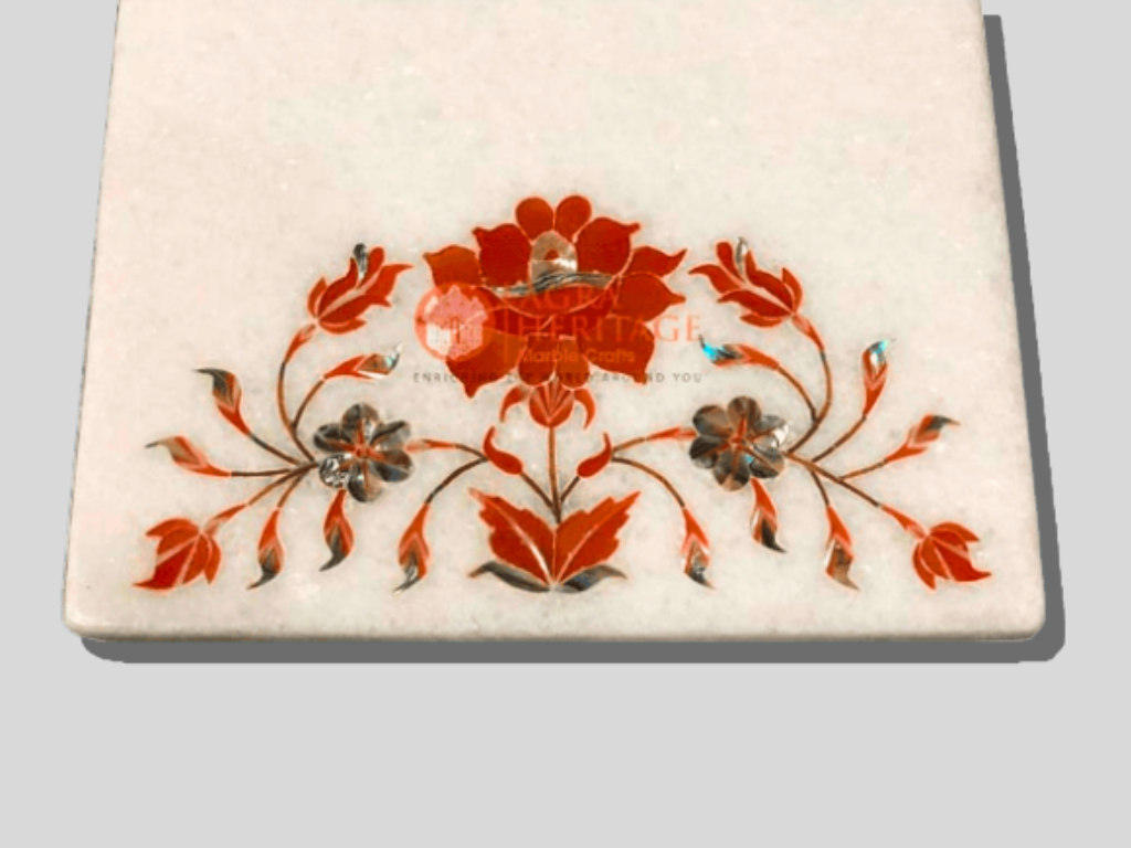 Marble Cheese Inlay Board Carnelian Floral Arts